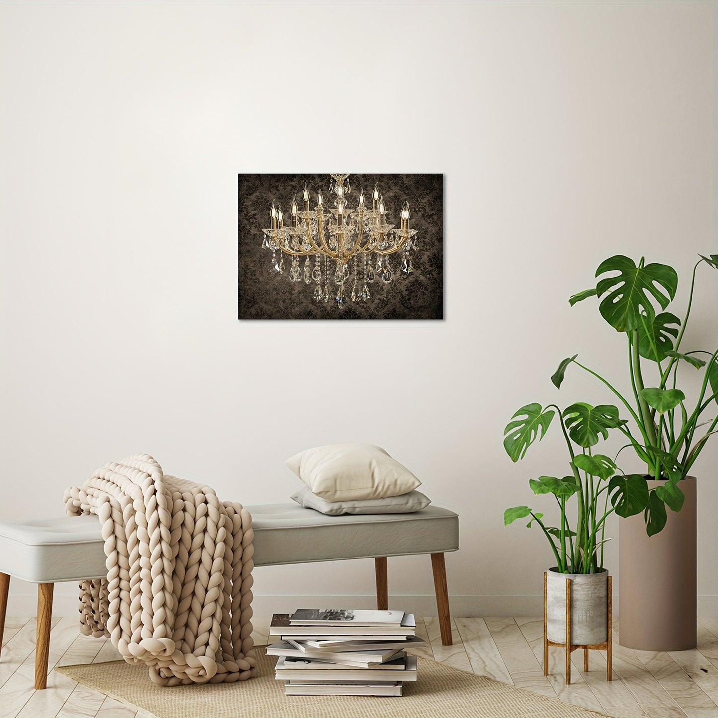 1pc Wall Hanging Canvas Print- Wall Art Glam Black Pattern, Victorian Chandelier Canvas