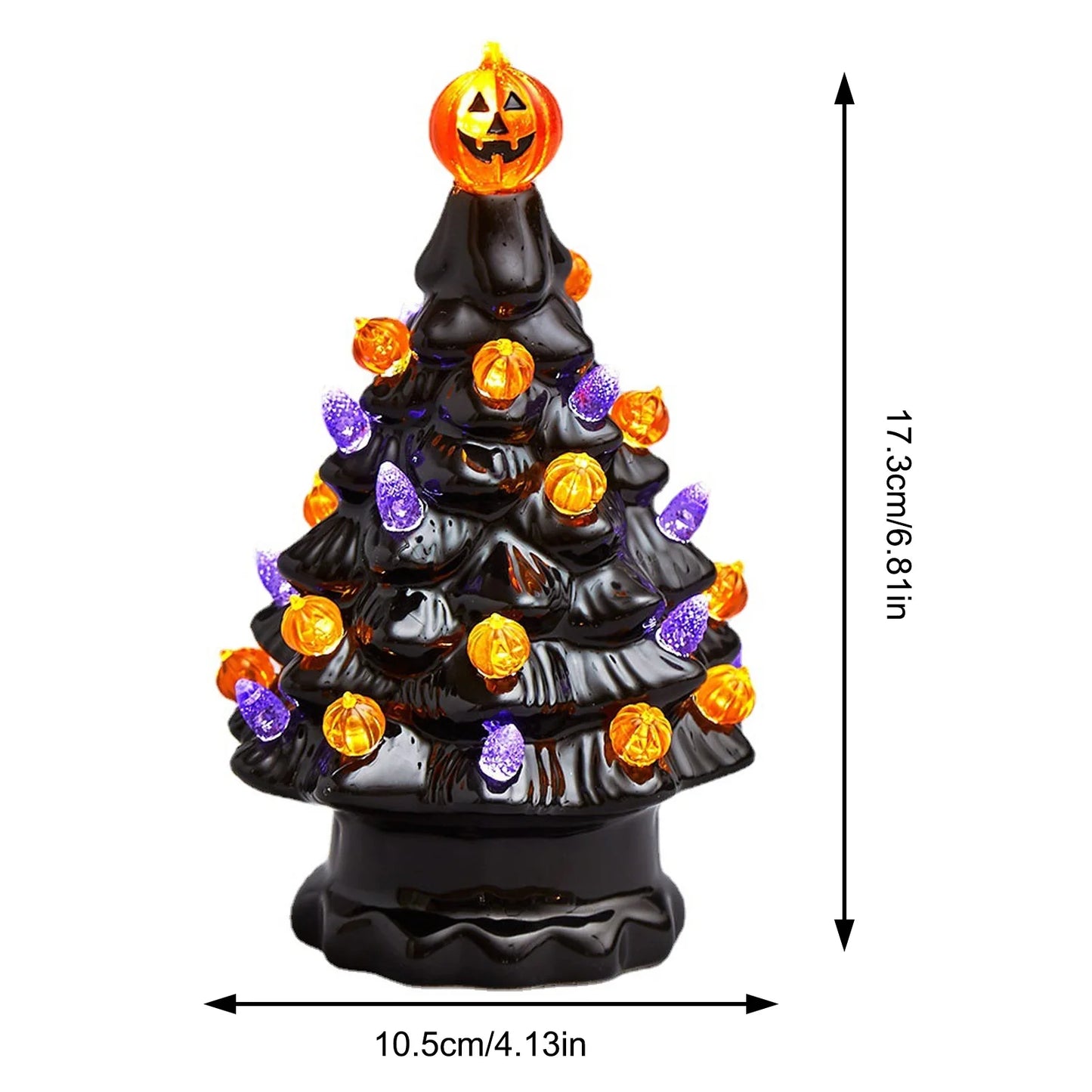 Halloween-Pumpkins Ceramic LED Tree, Lighted Table Centerpiece