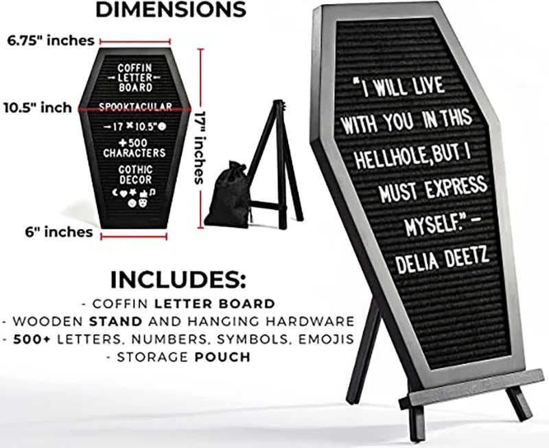 Black Felt Coffin Letter Board - Halloween Decor Message Board