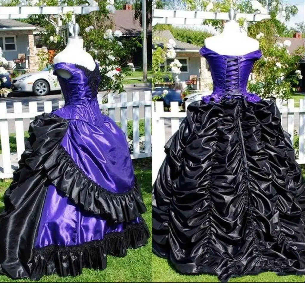Victorian Off-Shoulder Ruffle/Ruched Gown, Ball Gown, Historical Event Dress
