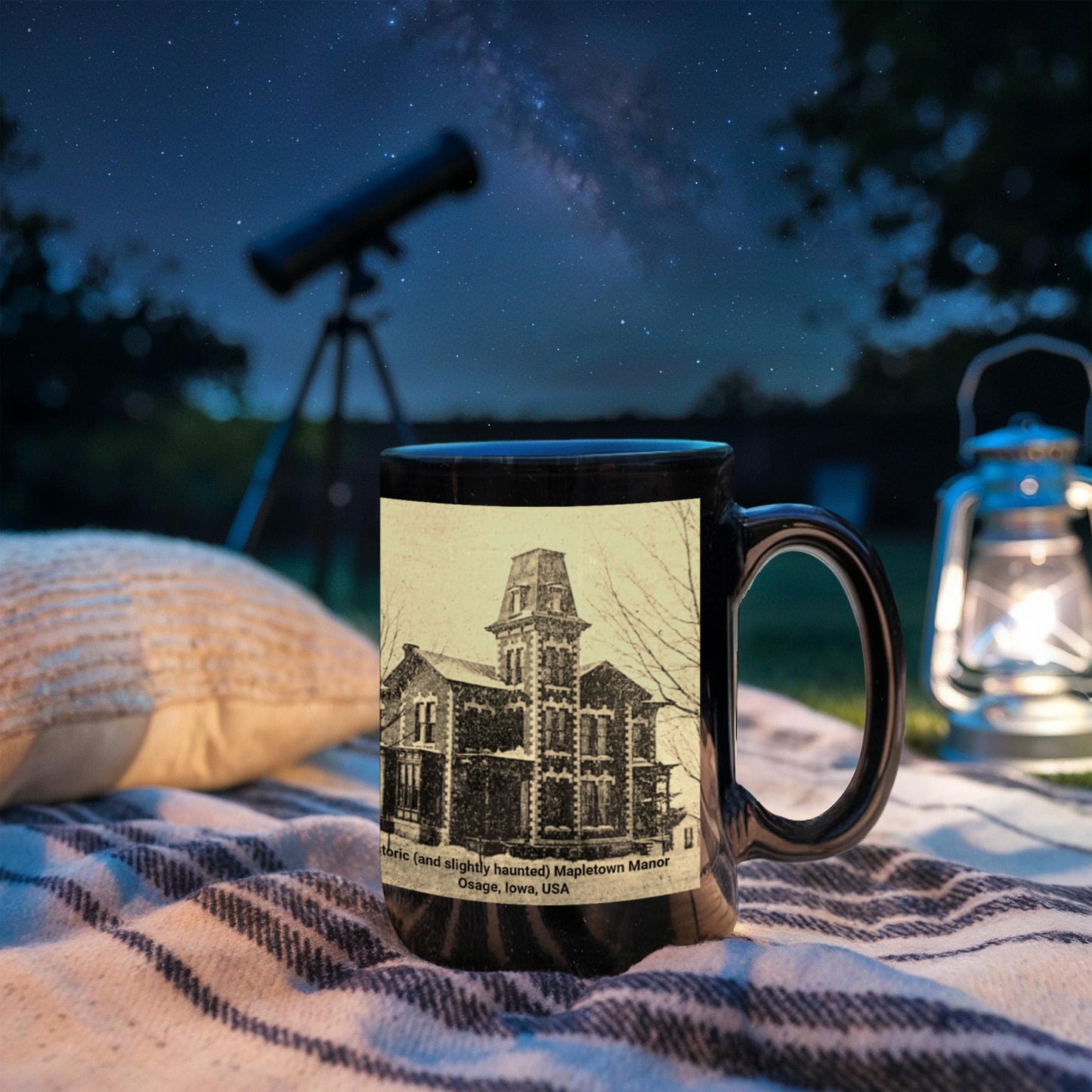 Ceramic Mug, 'I Love History, Mystery, & Coffee'. Historic Mapletown Manor Sepia Images