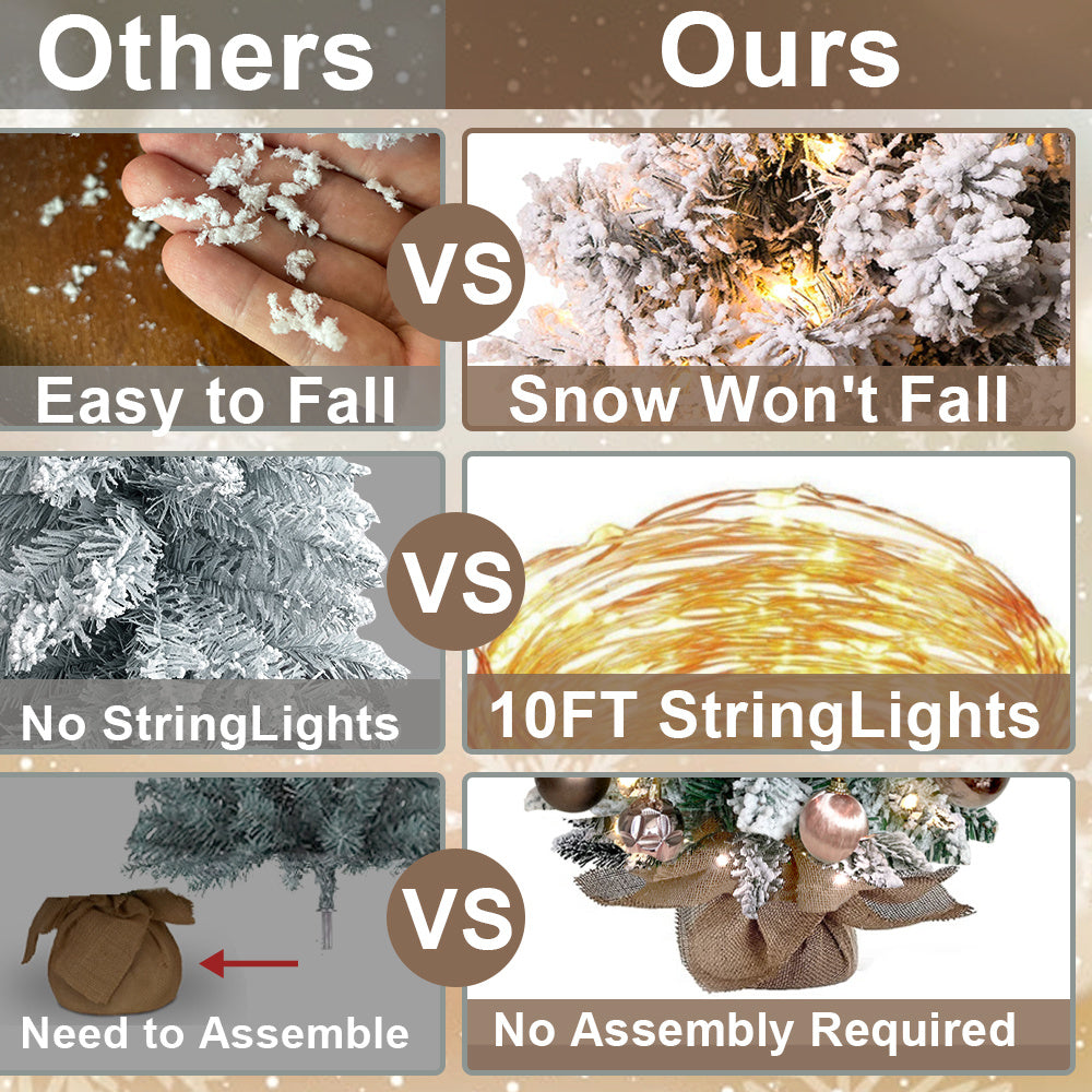 2ft Mini Flocked Christmas Tree With Lights & Ornaments. Woodland-Bronze-Dusty Rose