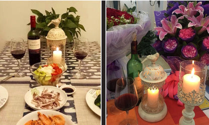 Vintage-style Metal and Glass Candle Holder- Iron Scrollwork/Birds Design