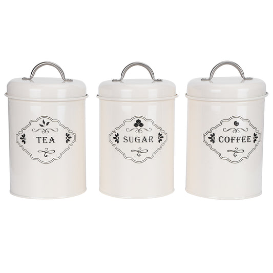 3 Piece Set- Vintage-style Kitchen Storage Jars, Sugar-Coffee-Tea Canisters