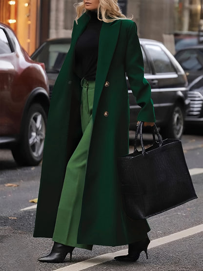 Women's Elegant Double Breasted Overcoat with Lapel Neck and Long Sleeves - Stylish Outerwear for Any Occasion