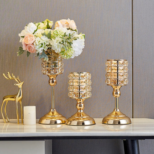 Vintage-style Gold and Crystal Candle Holder