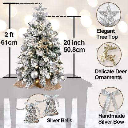 2ft Mini Flocked Christmas Tree With Lights & Ornaments. Woodland-Bronze-Dusty Rose