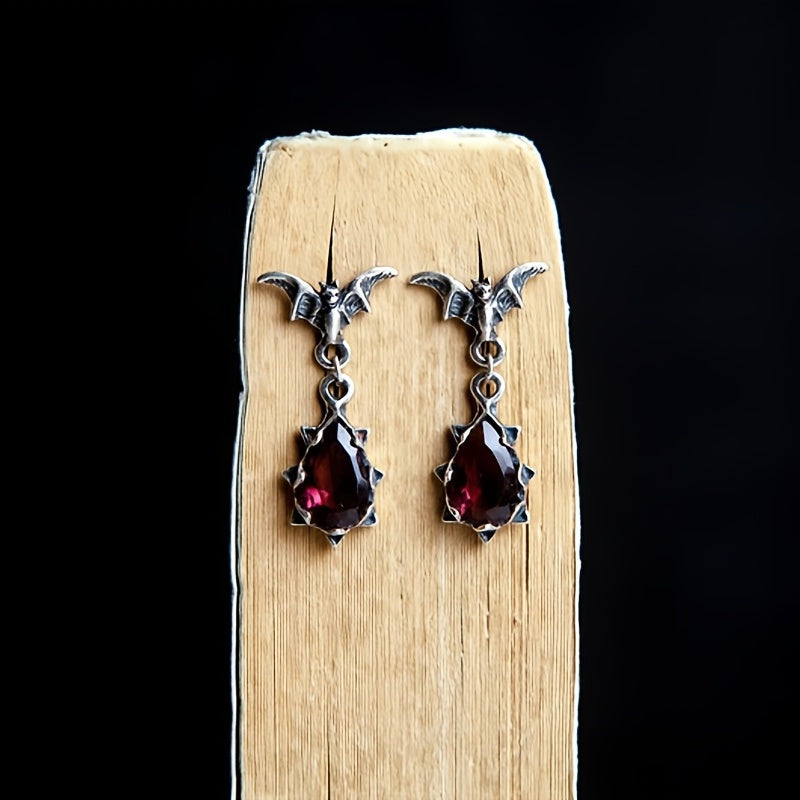 2pcs Retro Bats, Red Crystal Earrings, Victorian Style Jewelry, Halloween, Events