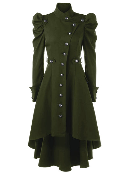 Solid Double Breasted Pea Coat, Belted Buckle, Mid-Length Outerwear, Women's Clothing