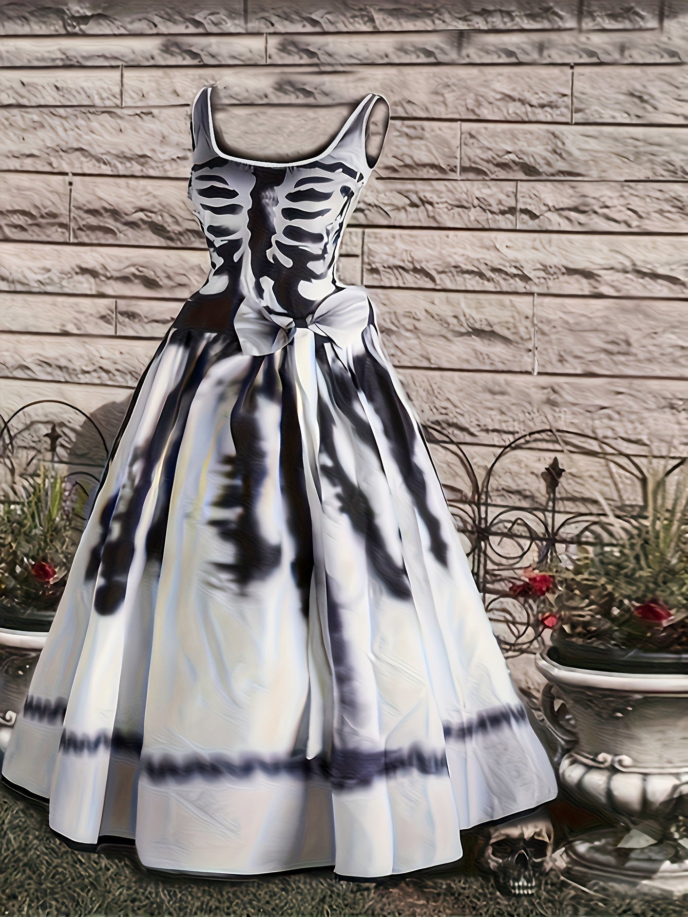 Elegant Skeleton Print A-line Party Dress for Adults