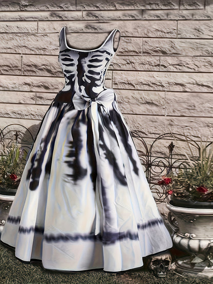 Elegant Skeleton Print A-line Party Dress for Adults
