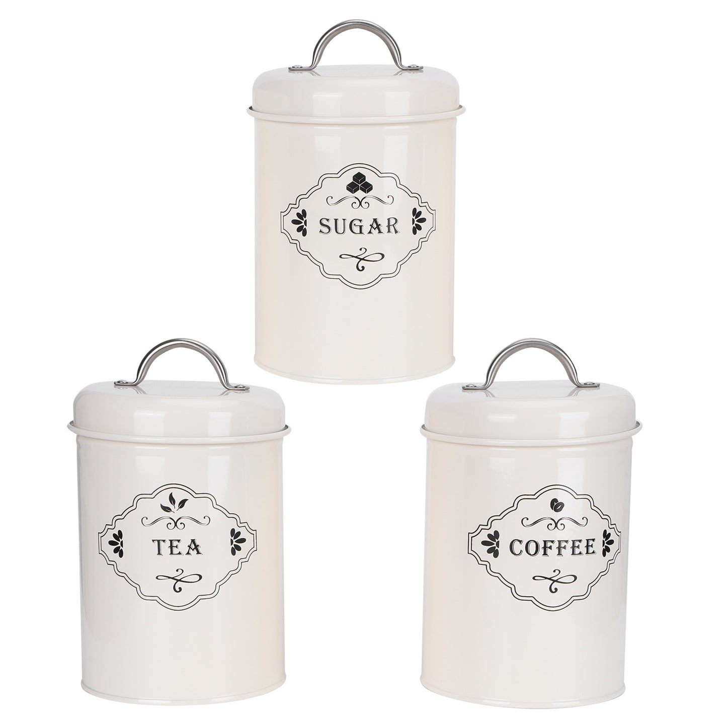 3 Piece Set- Vintage-style Kitchen Storage Jars, Sugar-Coffee-Tea Canisters
