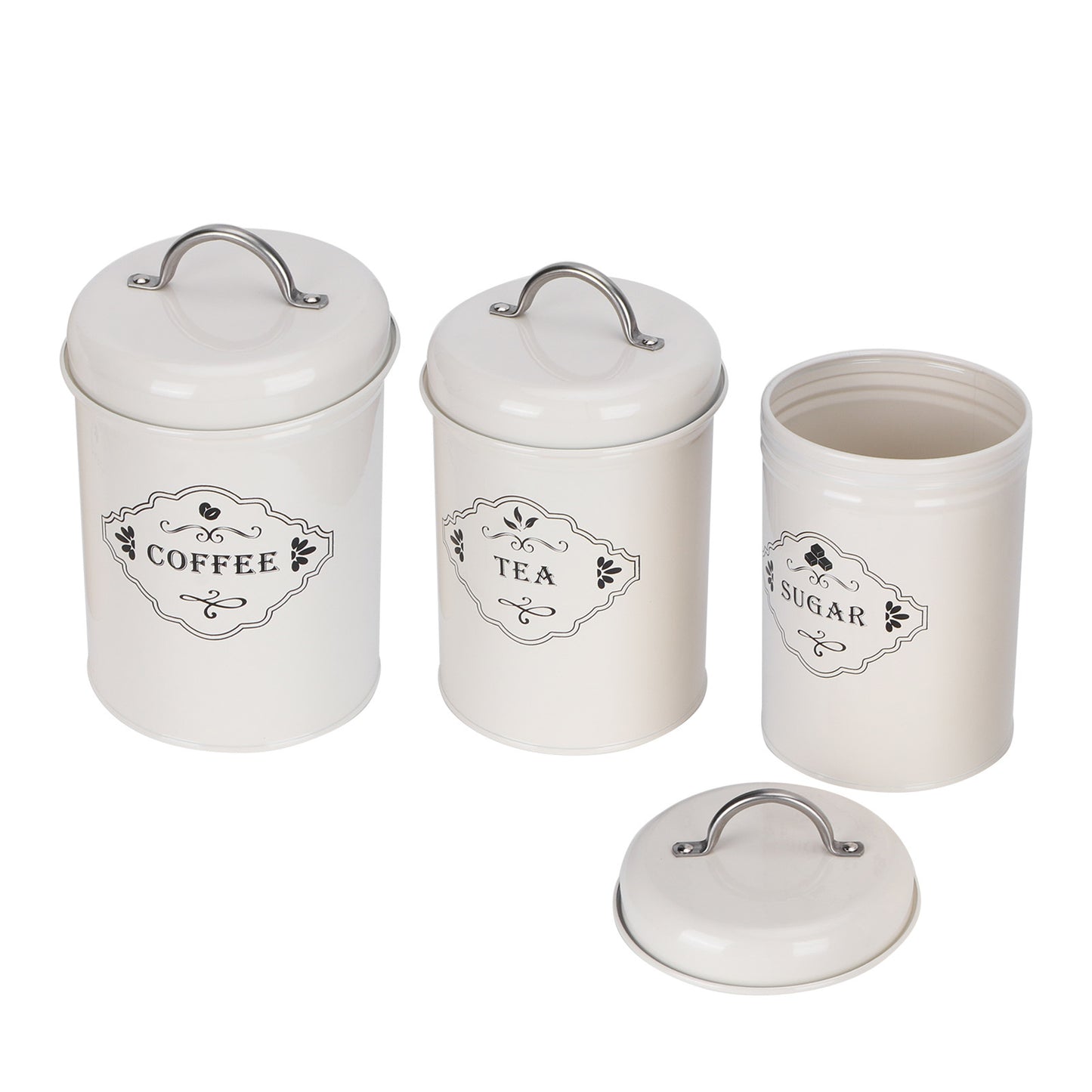 3 Piece Set- Vintage-style Kitchen Storage Jars, Sugar-Coffee-Tea Canisters