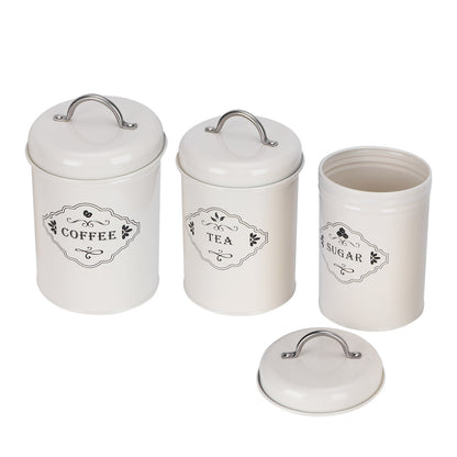 3 Piece Set- Vintage-style Kitchen Storage Jars, Sugar-Coffee-Tea Canisters