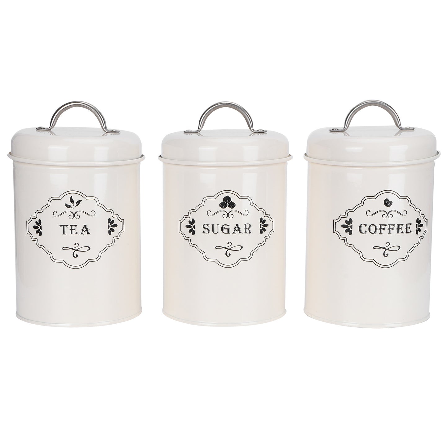 3 Piece Set- Vintage-style Kitchen Storage Jars, Sugar-Coffee-Tea Canisters