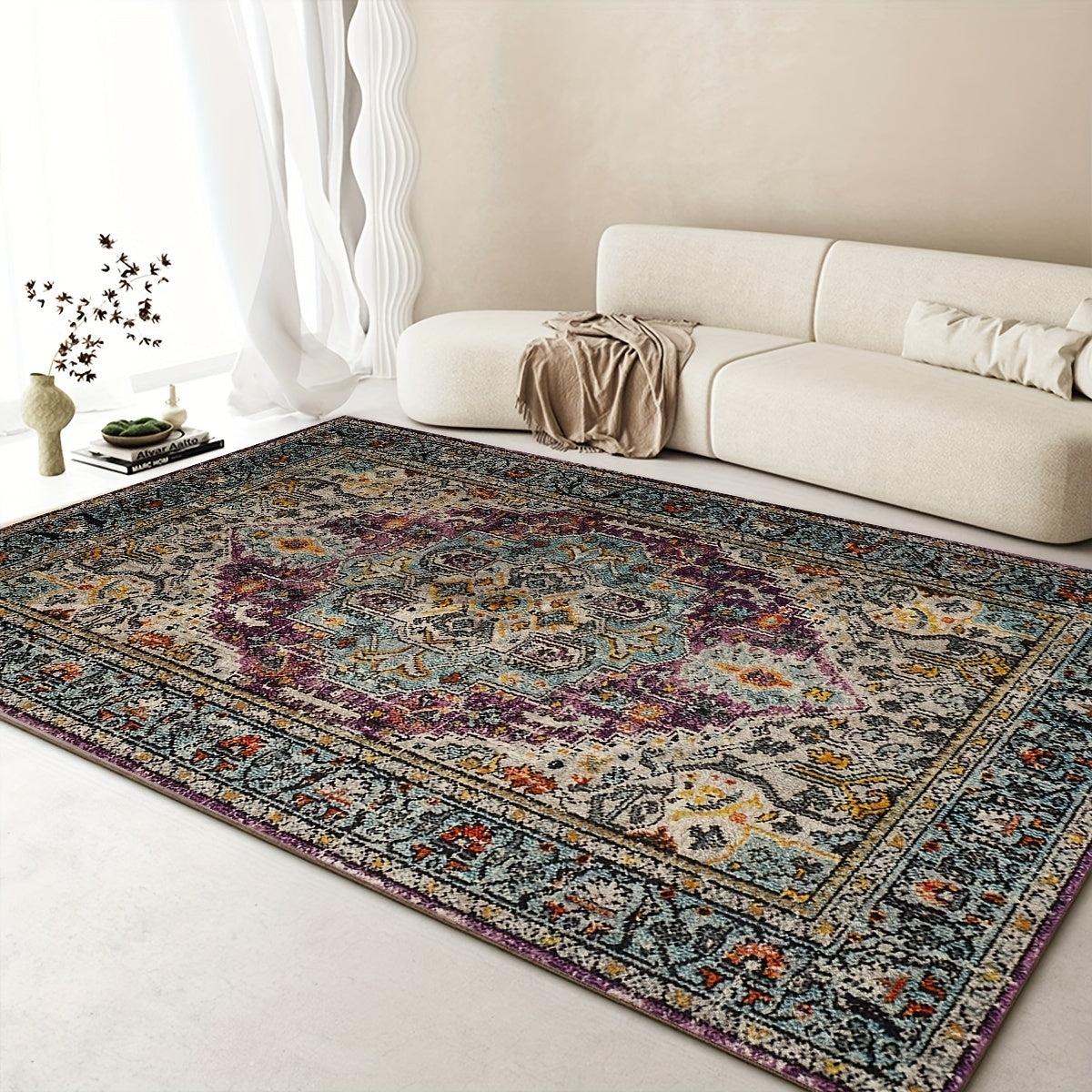 1pc Washable Nordic Style Area Rug - Soft, Vintage, Victorian
