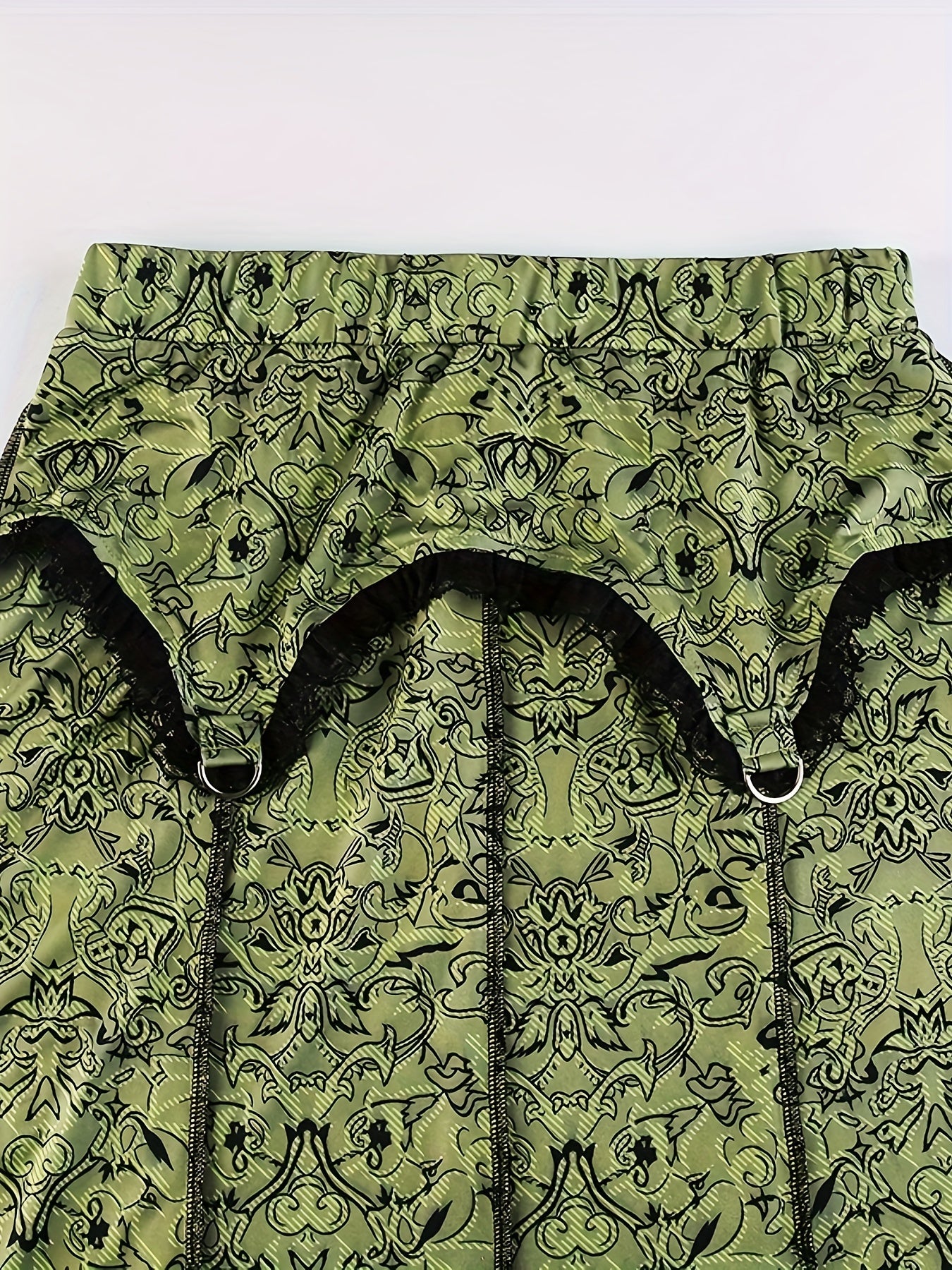 Graphic Print Lace Trim Mermaid Skirt, Elegant Slim Bodycon Skirt For Spring & Fall, Women's Clothing