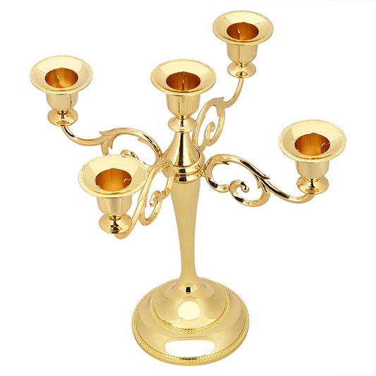 Classic 5 Arm Vintage Candelabra, Gold Candle Holder Stand