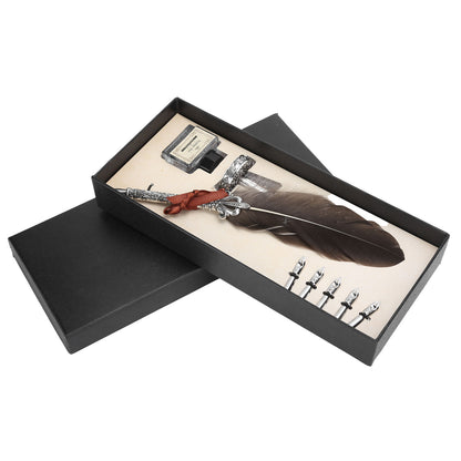 Old-world Feather Pen and Ink Dip Set