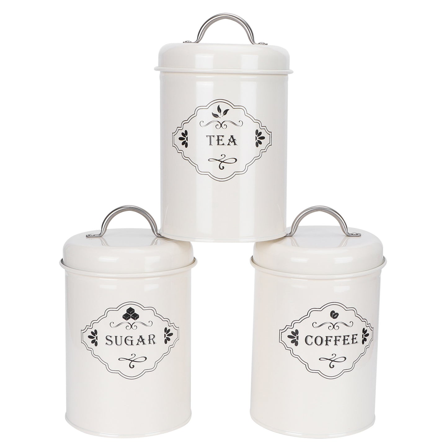 3 Piece Set- Vintage-style Kitchen Storage Jars, Sugar-Coffee-Tea Canisters