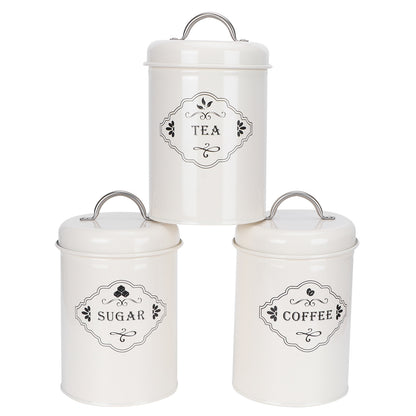 3 Piece Set- Vintage-style Kitchen Storage Jars, Sugar-Coffee-Tea Canisters