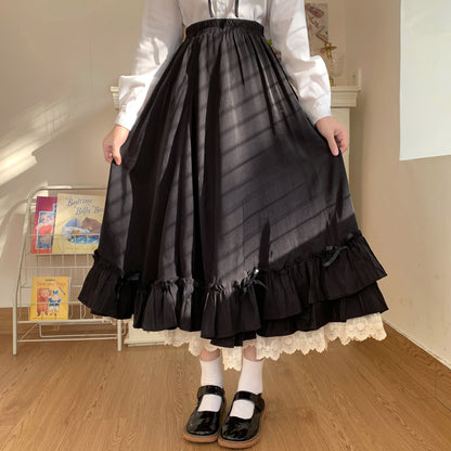 Mid-length Petticoat Ruffled Skirt White