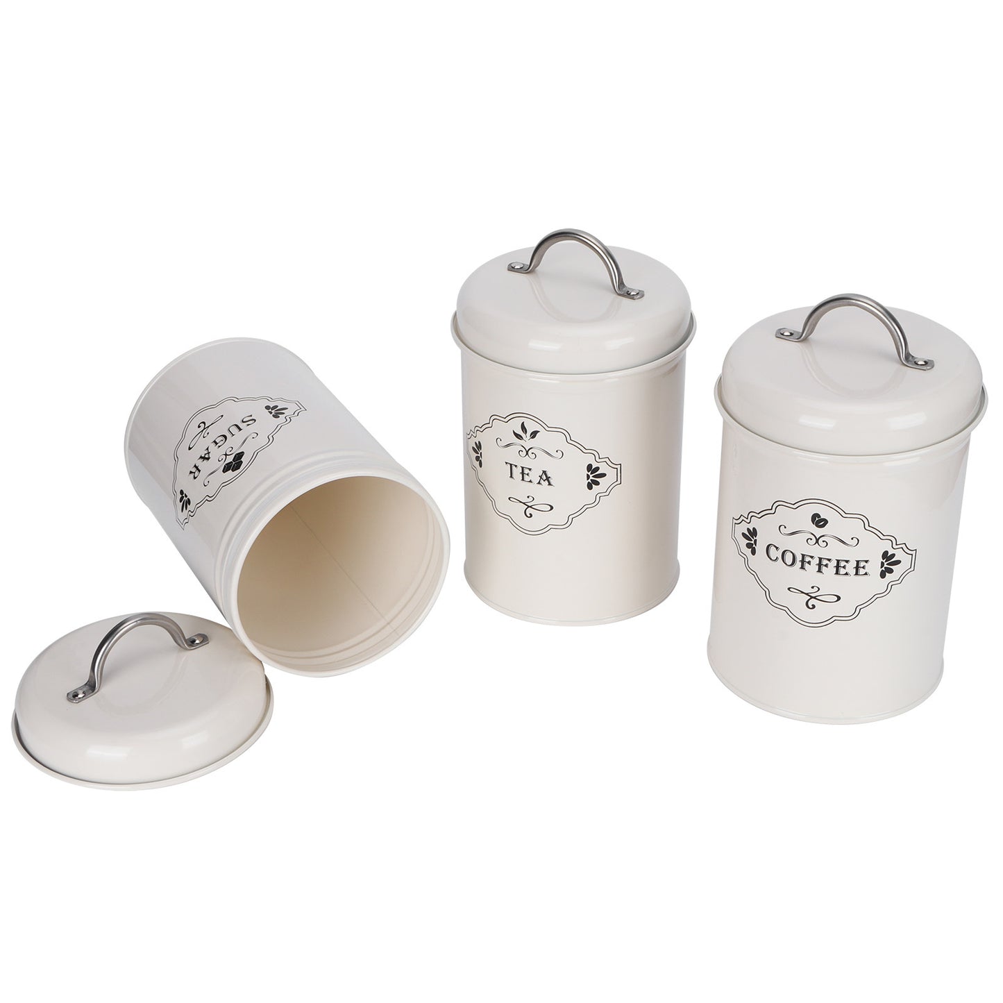 3 Piece Set- Vintage-style Kitchen Storage Jars, Sugar-Coffee-Tea Canisters