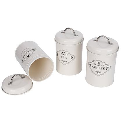 3 Piece Set- Vintage-style Kitchen Storage Jars, Sugar-Coffee-Tea Canisters