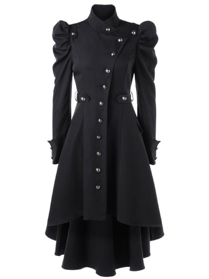 Solid Double Breasted Pea Coat, Belted Buckle, Mid-Length Outerwear, Women's Clothing