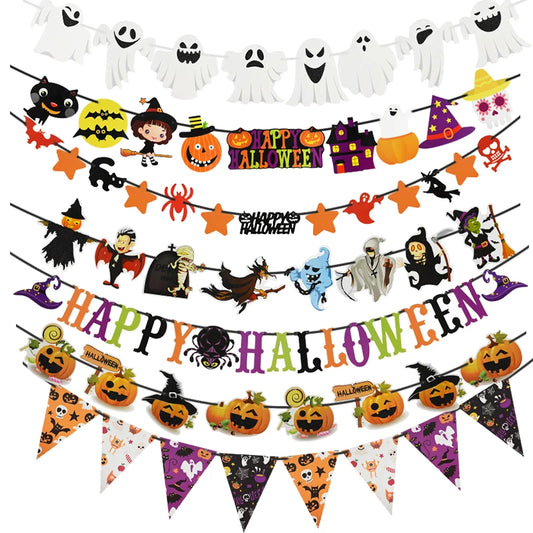 Happy Halloween Banner, Hanging Garland 8 ft