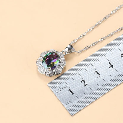 925 Silver Elegant Zirconia Jewelry Sets, Luxury Wedding Necklace Set, Costume Jewelry, Color Stones