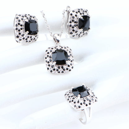 Elegant Silver 925 Jewelry Set with Black Zirconia