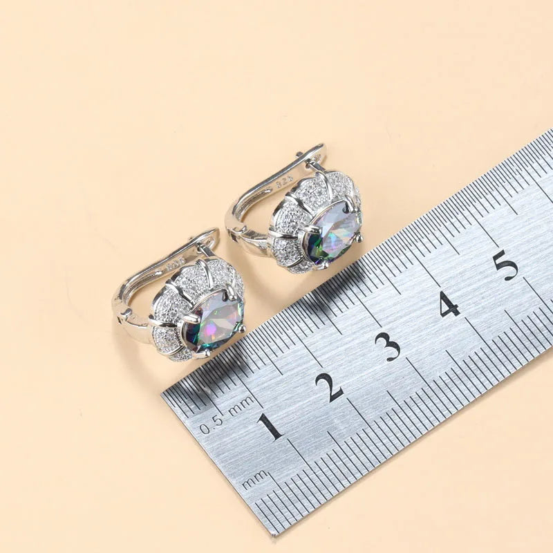 925 Silver Elegant Zirconia Jewelry Sets, Luxury Wedding Necklace Set, Costume Jewelry, Color Stones