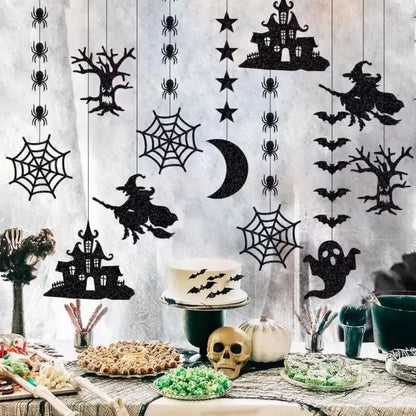 6pcs Halloween Spider Ghost Hanging Banner Garland Scary Pendants Ornament Halloween Party Decorations for Home Haunted House