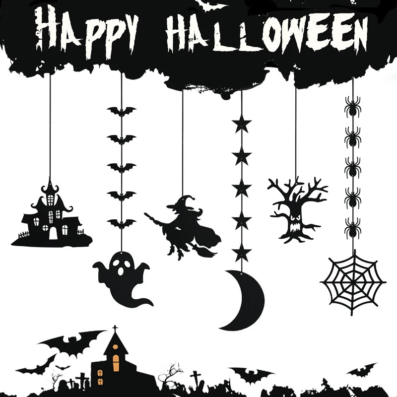 6pcs Halloween Spider Ghost Hanging Banner Garland Scary Pendants Ornament Halloween Party Decorations for Home Haunted House