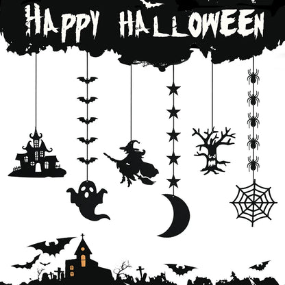 6pcs Halloween Spider Ghost Hanging Banner Garland Scary Pendants Ornament Halloween Party Decorations for Home Haunted House