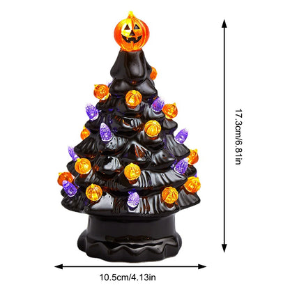 Halloween-Pumpkins Ceramic LED Tree, Lighted Table Centerpiece
