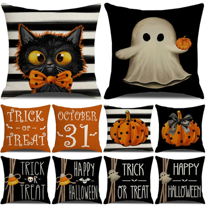 45cm/17.7in. Linen Halloween Pillow Cover: Pumpkin, Bat, Wizard, Ghost, Halloween/Fall Decor