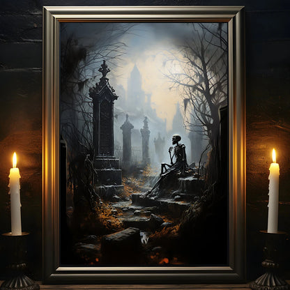 Retro Spooky Haunted Mansion Print, Canvas Painting, Halloween-Victorian Home Decor