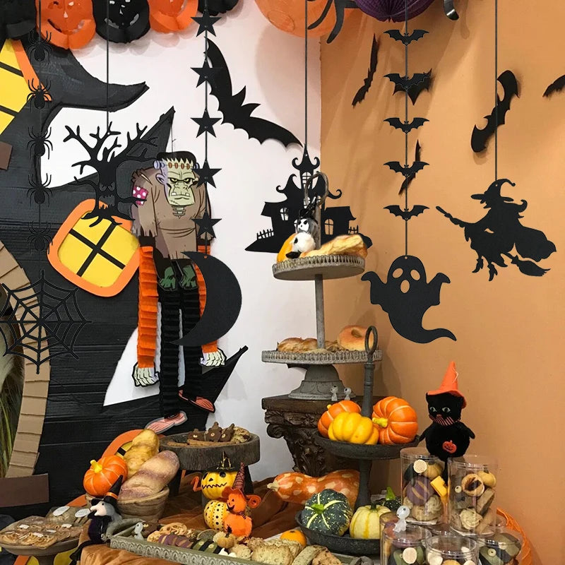 6pcs Halloween Spider Ghost Hanging Banner Garland Scary Pendants Ornament Halloween Party Decorations for Home Haunted House