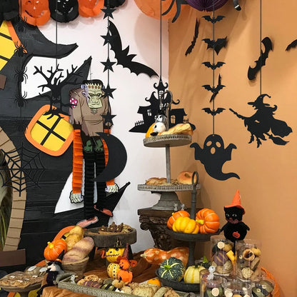 6pcs Halloween Spider Ghost Hanging Banner Garland Scary Pendants Ornament Halloween Party Decorations for Home Haunted House