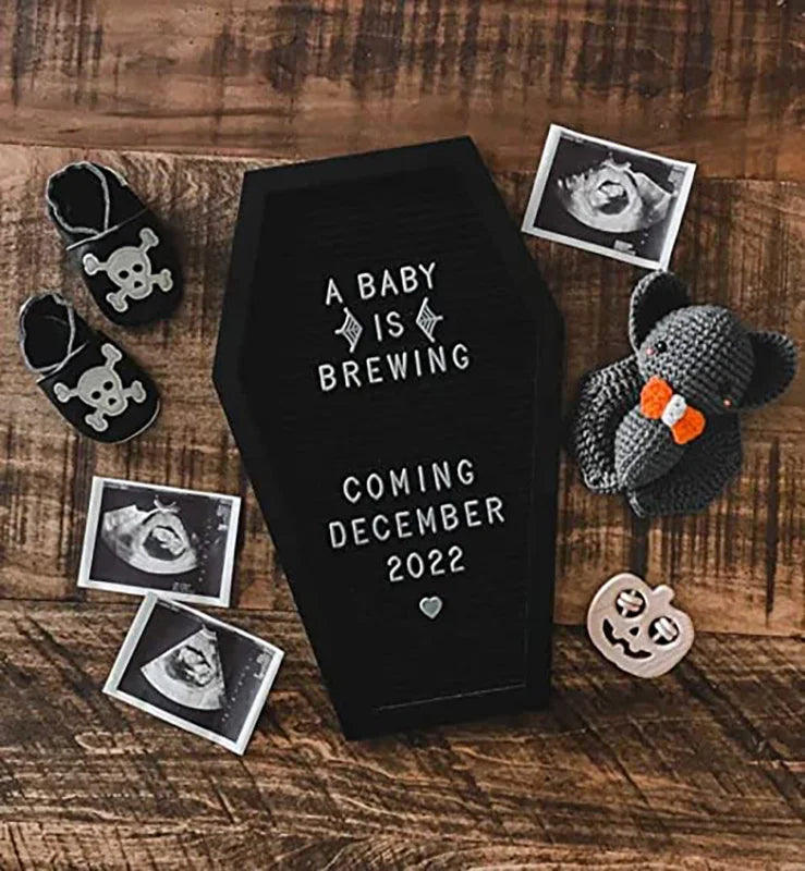 Black Felt Coffin Letter Board - Halloween Decor Message Board