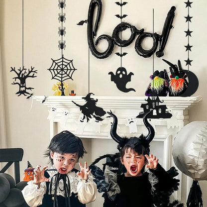 6pcs Halloween Spider Ghost Hanging Banner Garland Scary Pendants Ornament Halloween Party Decorations for Home Haunted House