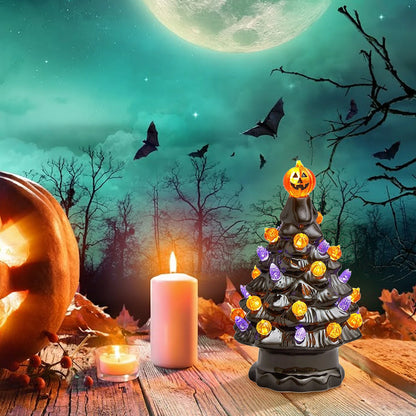 Halloween-Pumpkins Ceramic LED Tree, Lighted Table Centerpiece