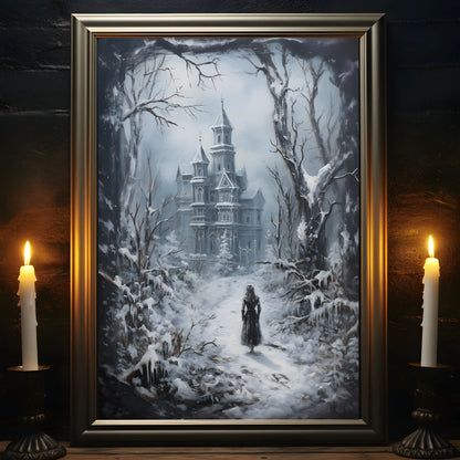 Retro Spooky Haunted Mansion Print, Canvas Painting, Halloween-Victorian Home Decor