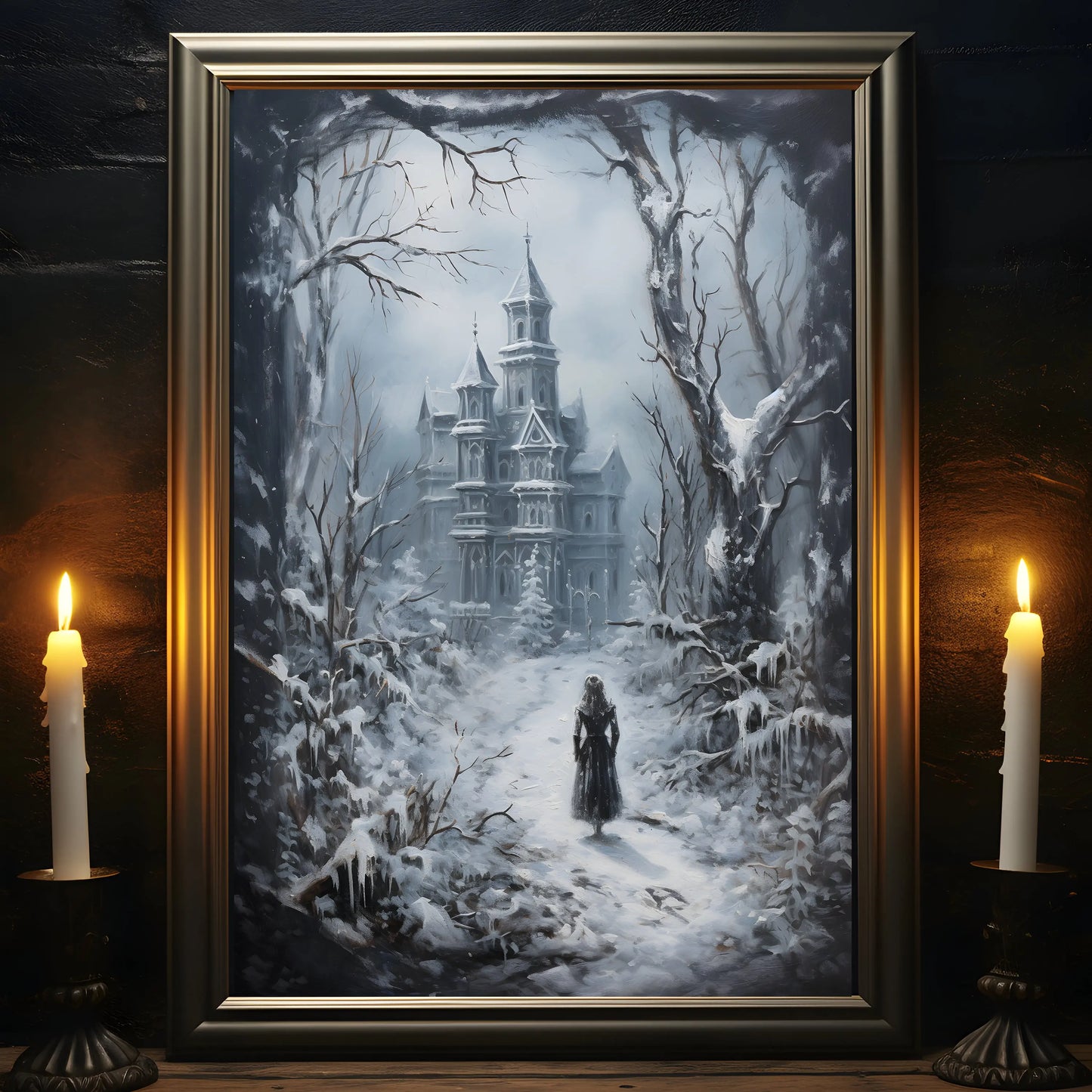 Retro Spooky Haunted Mansion Print, Canvas Painting, Halloween-Victorian Home Decor