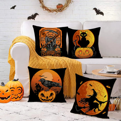 45cm/17.7in. Linen Halloween Pillow Cover: Pumpkin, Bat, Wizard, Ghost, Halloween/Fall Decor