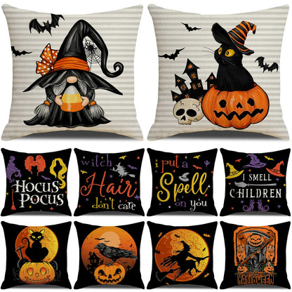 45cm/17.7in. Linen Halloween Pillow Cover: Pumpkin, Bat, Wizard, Ghost, Halloween/Fall Decor