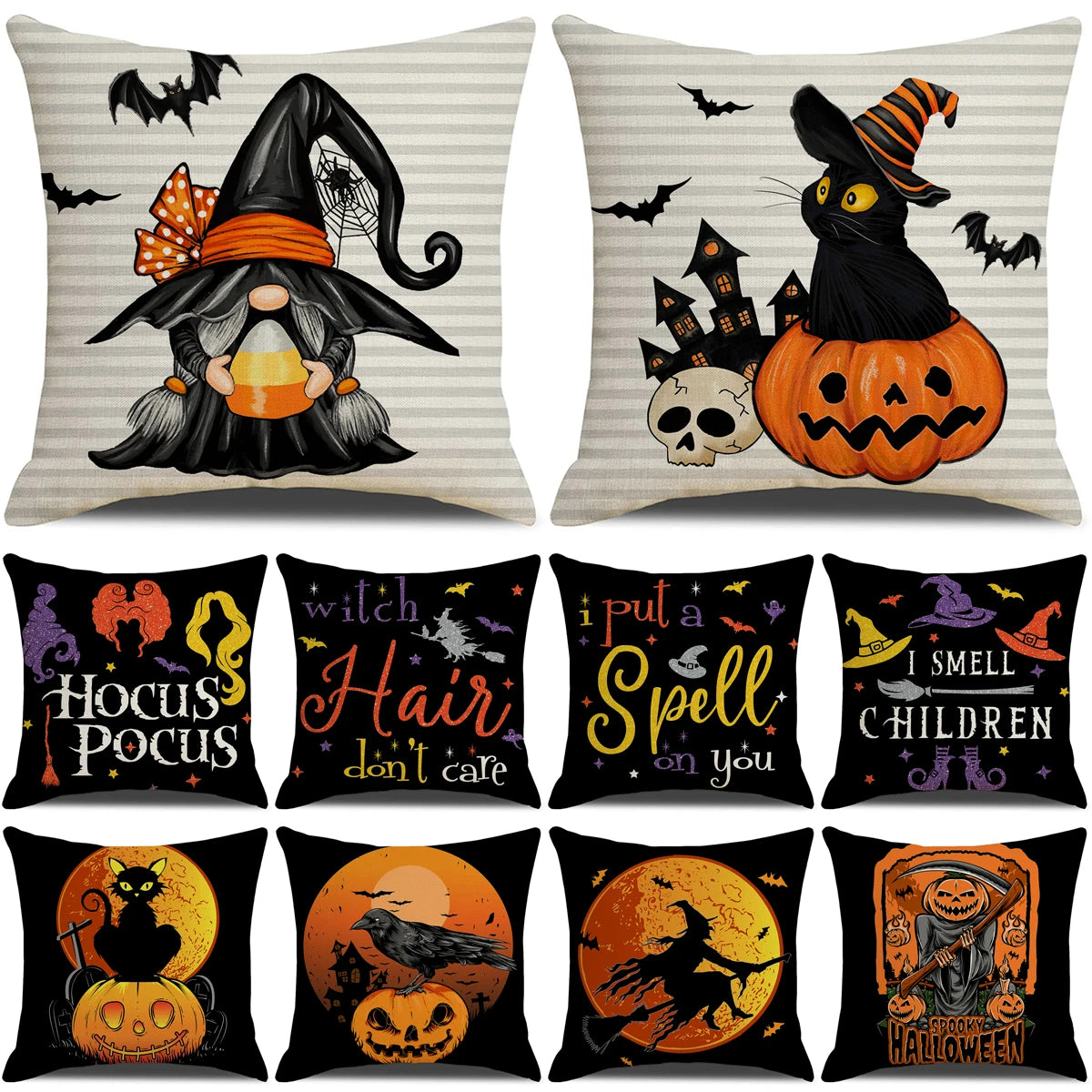 45cm/17.7in. Linen Halloween Pillow Cover: Pumpkin, Bat, Wizard, Ghost, Halloween/Fall Decor