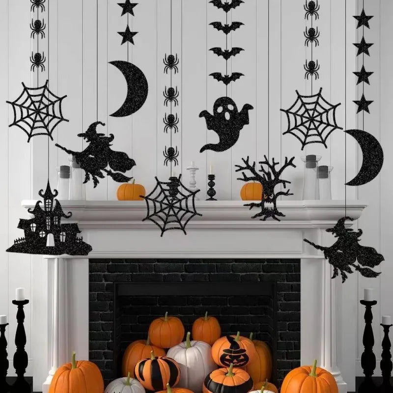 6pcs Halloween Spider Ghost Hanging Banner Garland Scary Pendants Ornament Halloween Party Decorations for Home Haunted House